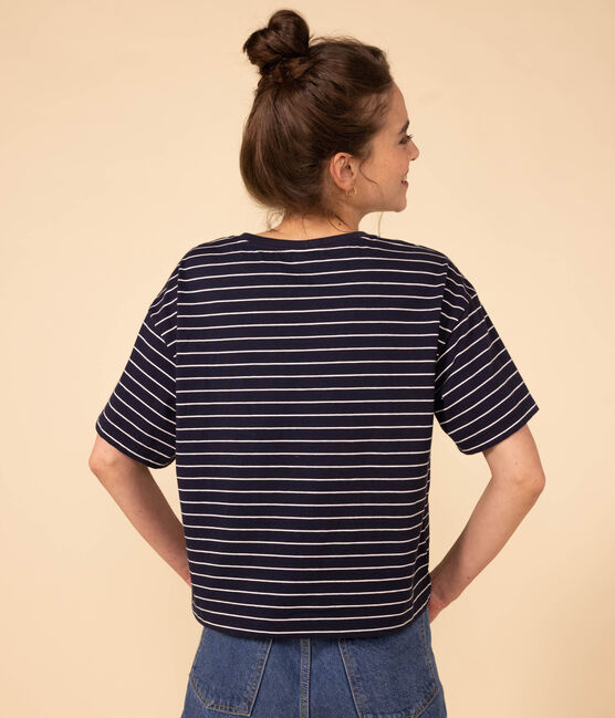 Women's Boxy Cotton T-Shirt SMOKING blue/MARSHMALLOW white