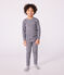 Children's long-sleeved stripy wool and cotton T-shirt SOIR blue/MARSHMALLOW