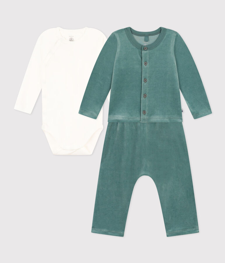 Babies' Velour Three-Piece and Bodysuit green