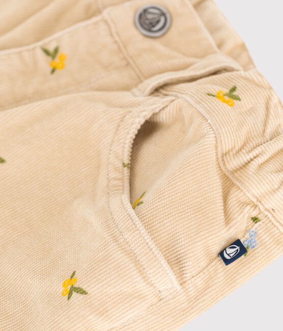 Girls' patterned corduroy trousers CAJOU beige/MULTICO