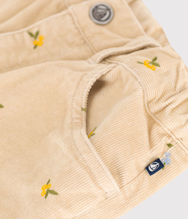 Girls' patterned corduroy trousers beige/multicolor