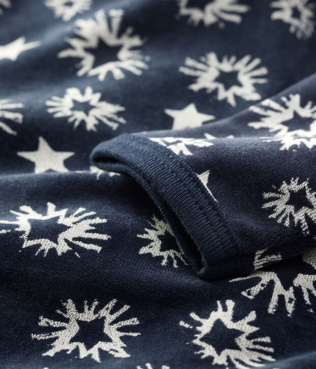 Babies' Starry Velour Sleepsuit blue/white