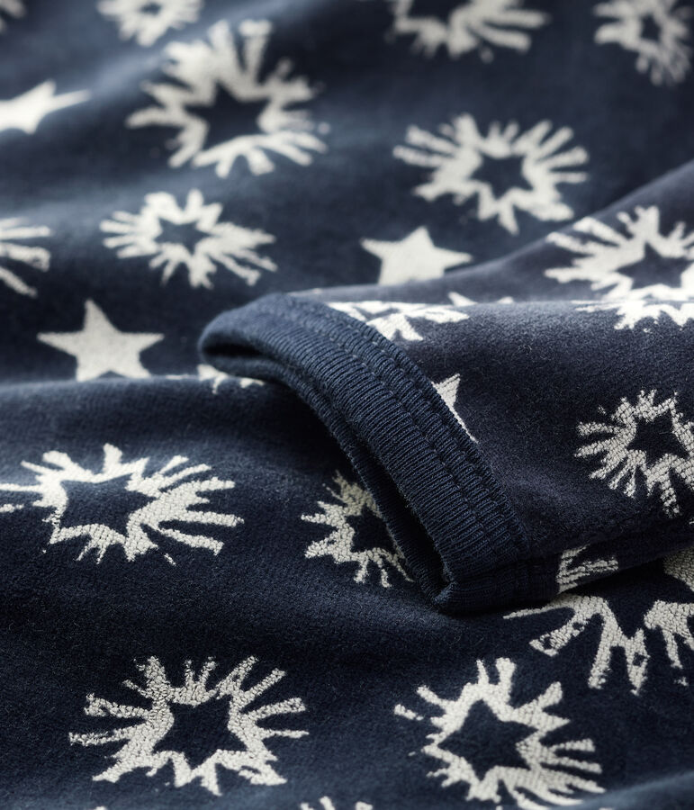Babies' Starry Velour Sleepsuit blue/white