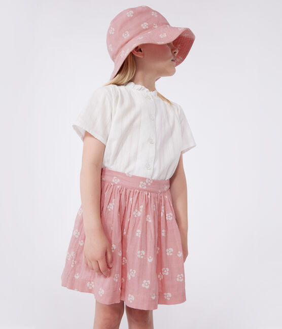 Children's floral cotton skirt CHARME pink/MARSHMALLOW white
