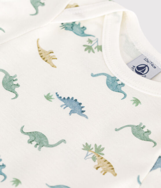 Babies' short-sleeved printed cotton body MARSHMALLOW white/MULTICO white
