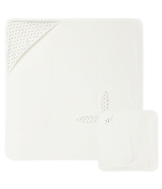 Babies' Square Bath Towel & Comforter Set in Terry and Tube Knit MARSHMALLOW white/MULTICO white