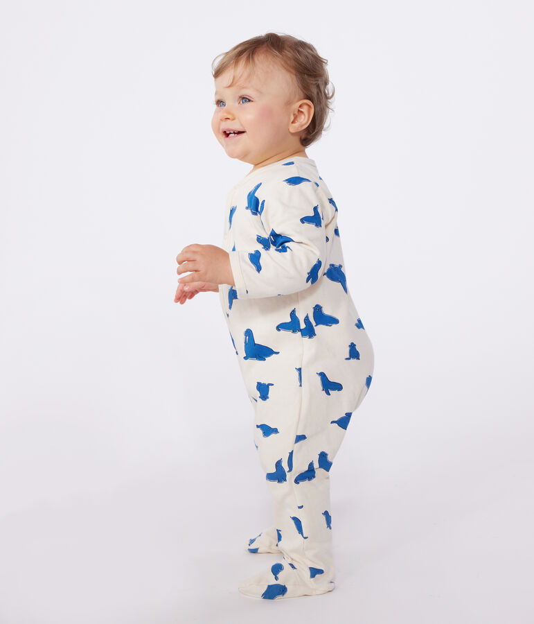 Babies' walrus pattern tube-knit pyjamas Ecru/multicolor