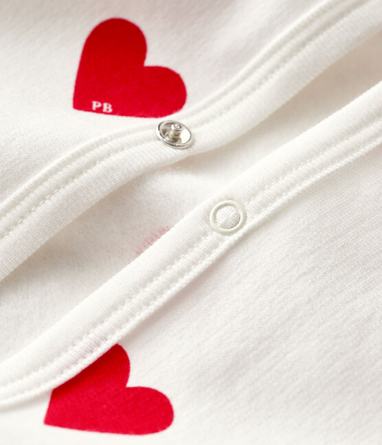 Baby cotton pyjamas with red hearts MARSHMALLOW white/TERKUIT red
