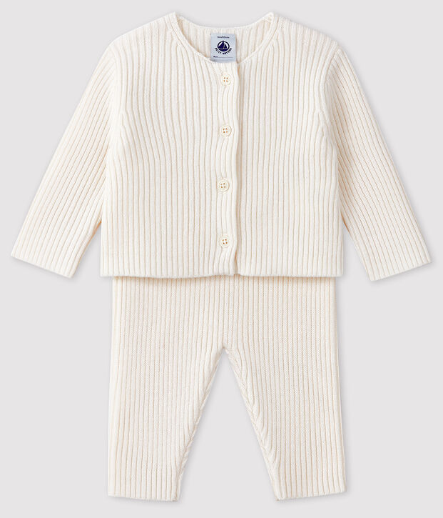 White ribbed knit baby's 2-piece outfit white