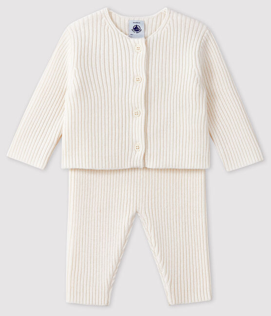 White ribbed knit baby's 2-piece outfit MARSHMALLOW white