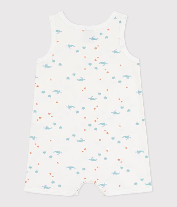 Babies' sleeveless short cotton jumpsuit printed with turtles white/multicolor