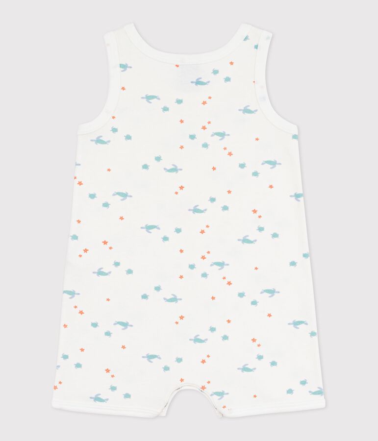 Babies' sleeveless short cotton jumpsuit printed with turtles white/multicolor