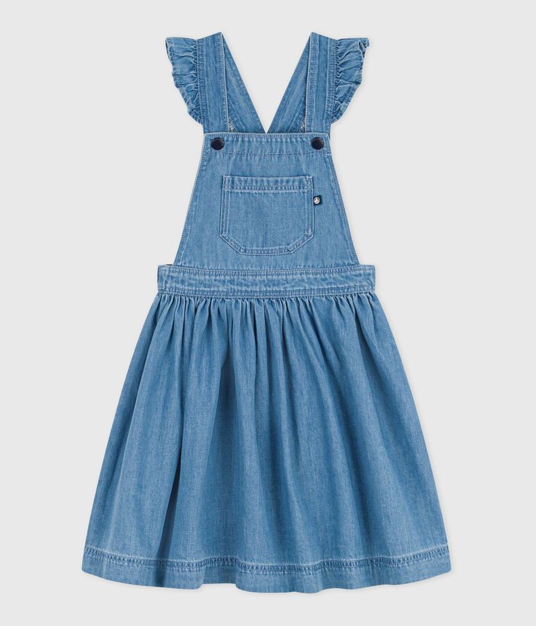 Children's cotton pinafore dress DENIM CLAIR blue