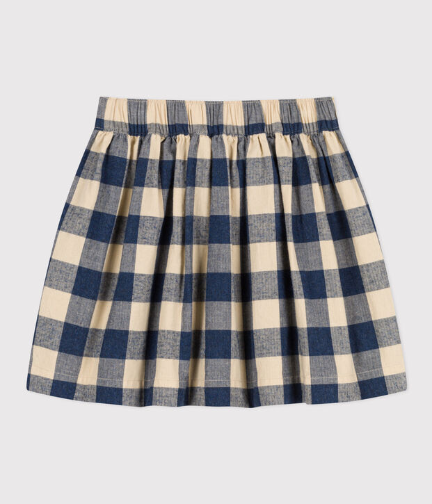 Girls' cotton flannel skater skirt blue/ecru