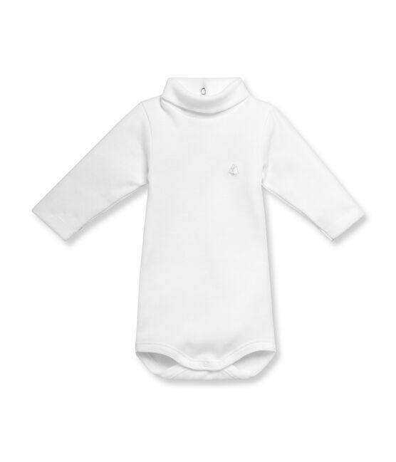 Unisex baby long-sleeved rollneck bodysuit in brushed cotton Ecume white