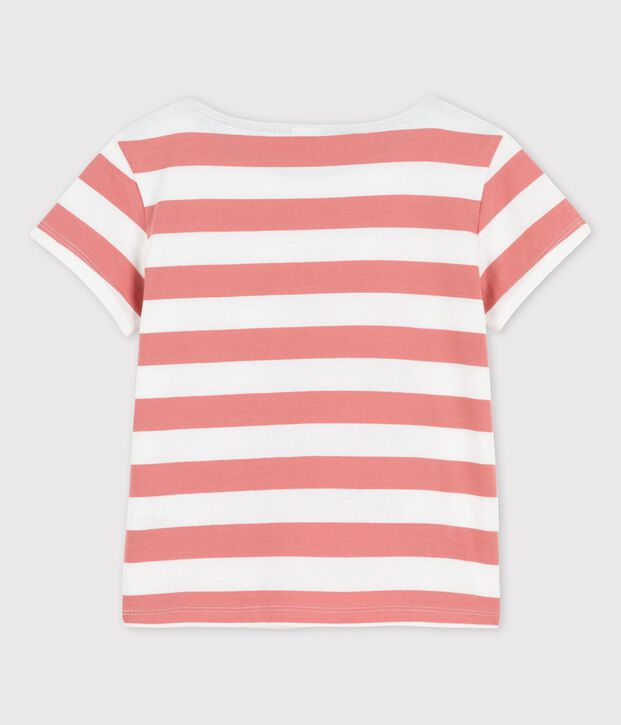 Girls' Short-Sleeved Cotton T-Shirt pink/white