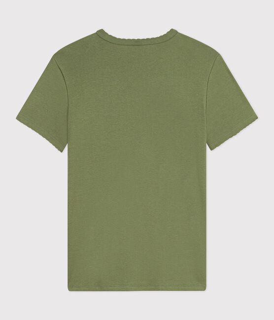 Women's short-sleeved plain cotton T-shirt OLIVINE green