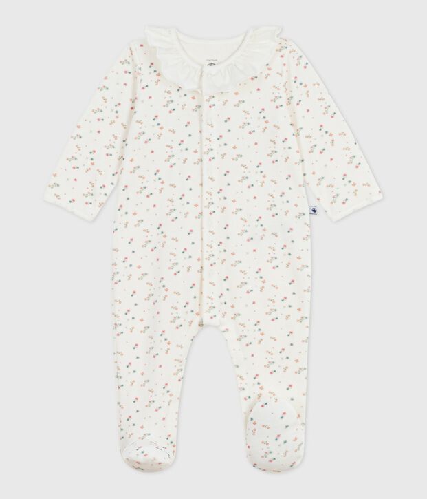 Babies' floral velour pyjama suit with a collar white/multicolor