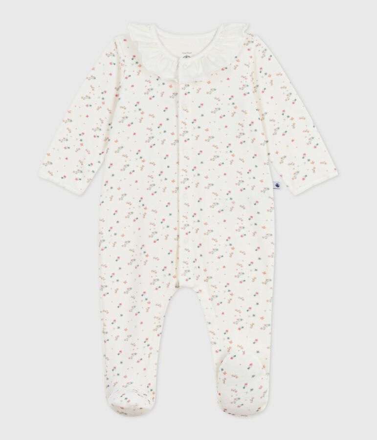 Babies' floral velour pyjama suit with a collar white/multicolor