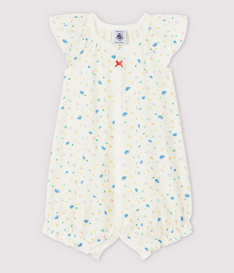 Babies' Cotton and Linen Blend Playsuit with Little Flowers white/multicolor