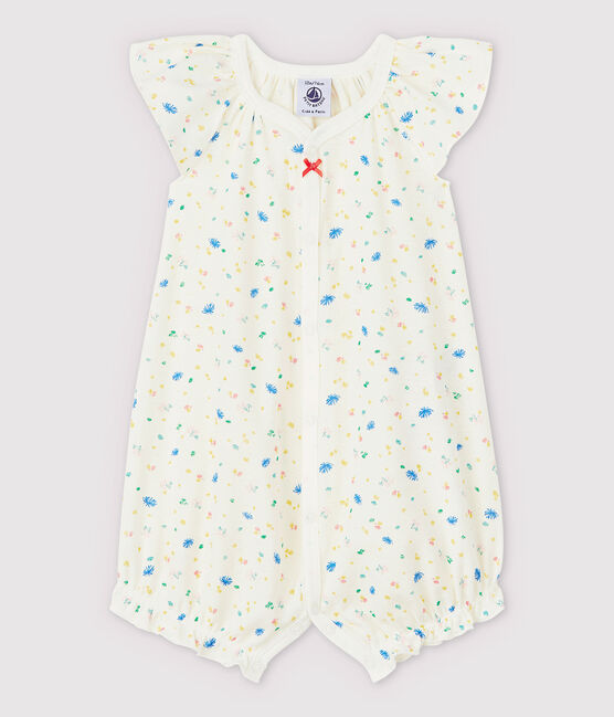 Babies' Cotton and Linen Blend Playsuit with Little Flowers MARSHMALLOW white/MULTICO white