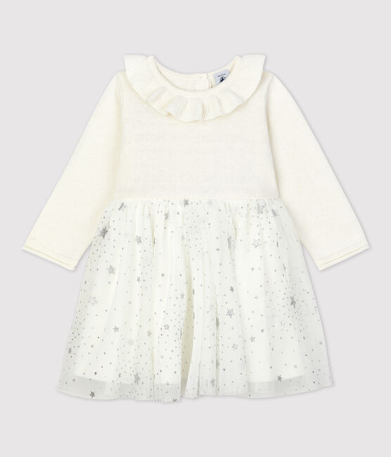 Babies' Knitted Dress MARSHMALLOW white/ARGENT grey
