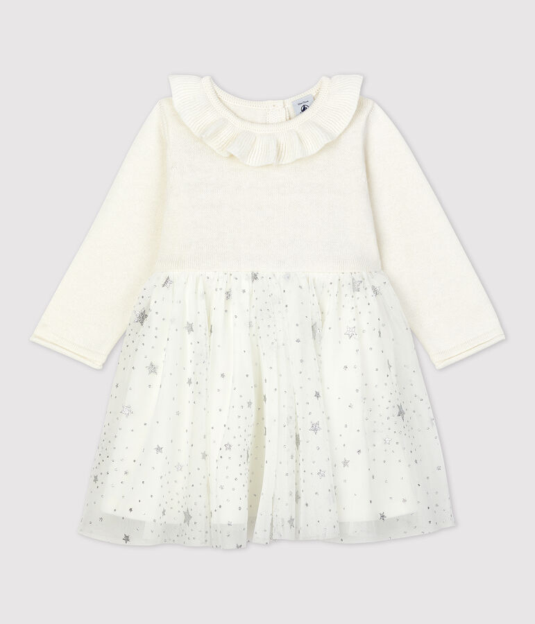 Babies' Knitted Dress white/grey