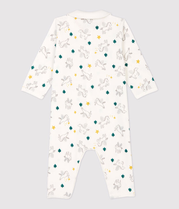 Babies' Footless Cotton Sleepsuit with Collar white/multicolor