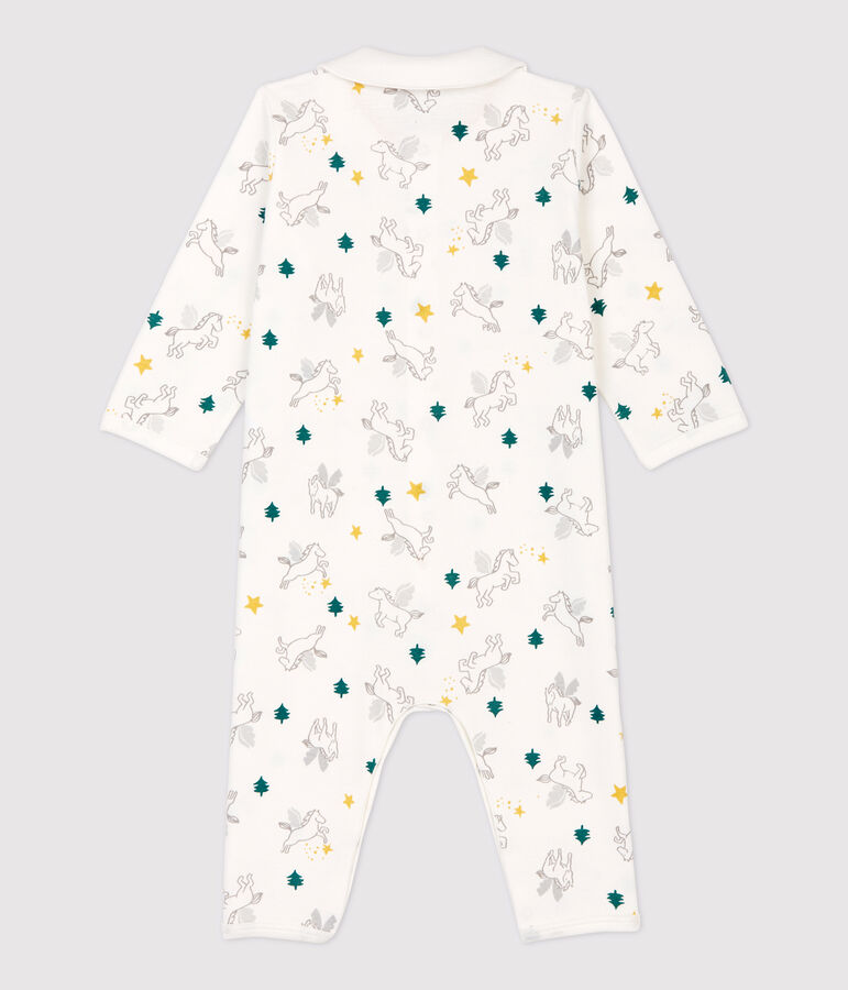 Babies' Footless Cotton Sleepsuit with Collar white/multicolor