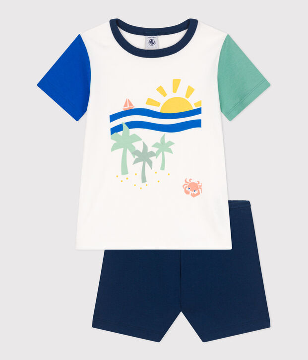 Children's short cotton pyjamas white/multicolor