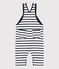 Babies' Stripy Thick Jersey Breton Dungarees MARSHMALLOW white/SMOKING blue