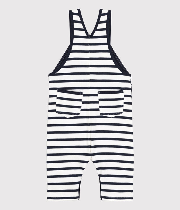 Babies' Stripy Thick Jersey Breton Dungarees white/blue