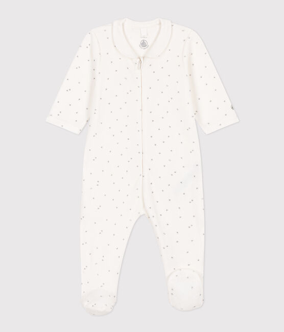 Babies' Starry Velour Pyjamas MARSHMALLOW white/GRIS grey