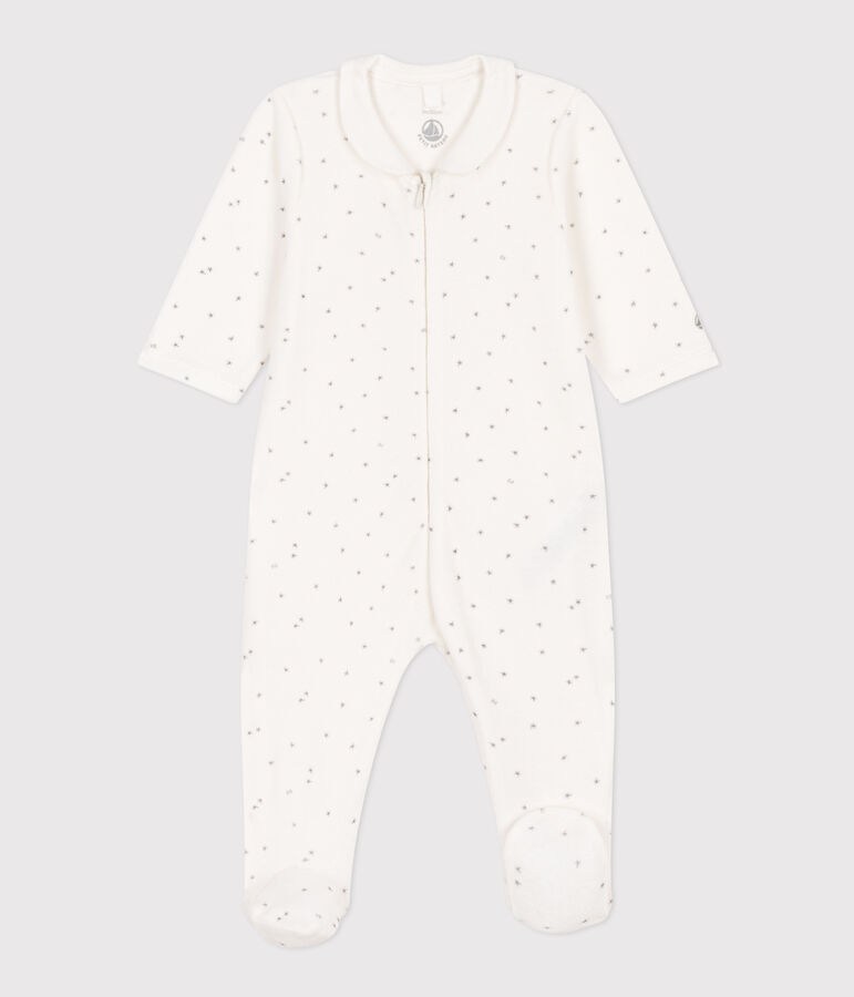 Babies' Starry Velour Pyjamas white/grey
