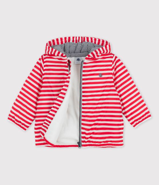 Babies' Warm Recycled Polyester Windbreaker PEPS red/MARSHMALLOW white