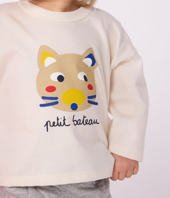 Babies' long-sleeved T-shirt with a cat design MILK /MULTICO