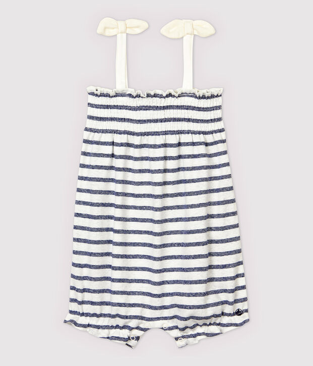 Baby Girls' Stripy Cotton and Linen Playsuit white/blue
