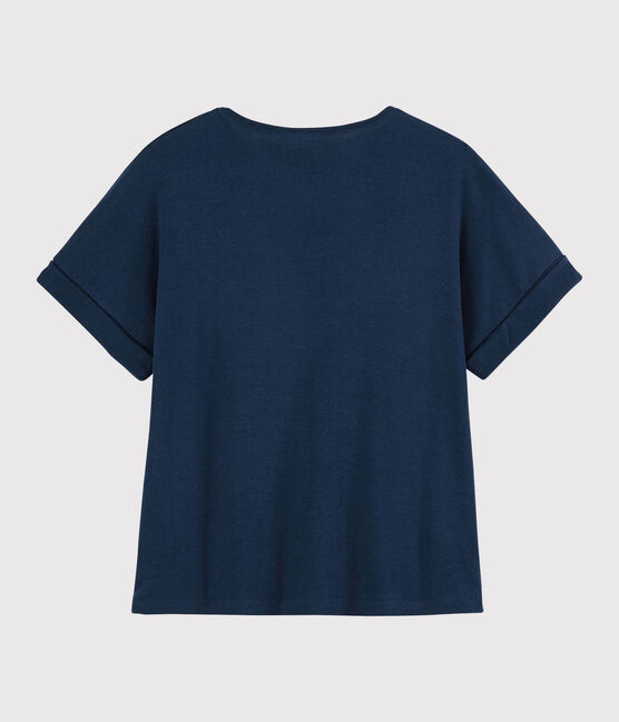 Women's Plain Linen and Cotton Blend T-Shirt MEDIEVAL blue
