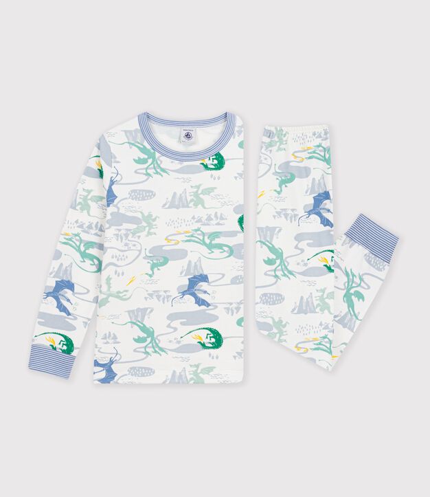 Children's pyjamas in fleece with a dragon print white/multicolor