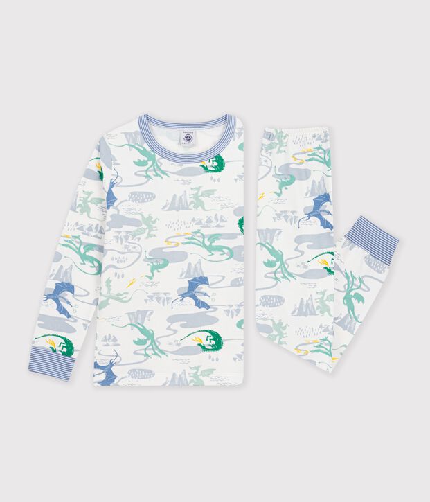 Children's pyjamas in fleece with a dragon print white/multicolor
