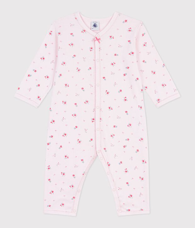 Babies' footless floral-print cotton pyjama suit pink/multicolor
