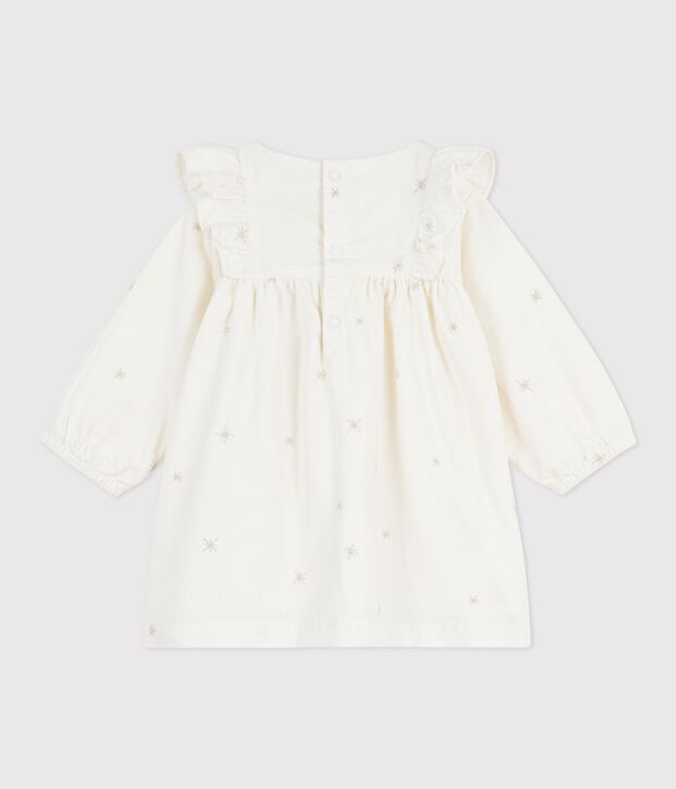 Babies' long-sleeved embroidered corduroy dress Ecru/grey