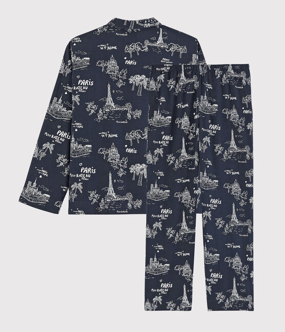 Boys' Paris print cotton pyjamas MEDIEVAL blue/ECUME white