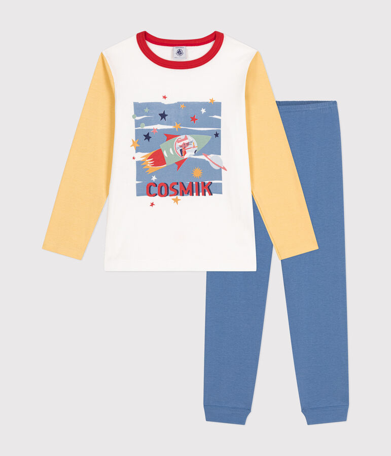 Children's space-themed plain cotton pyjamas blue/multicolor