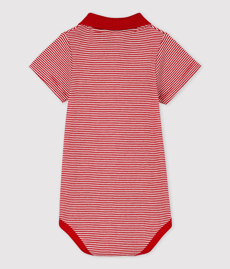 Baby Boys' Short-Sleeved Cotton Bodysuit with Polo Shirt Collar red/white