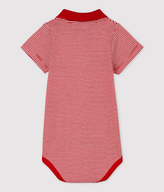 Baby Boys' Short-Sleeved Cotton Bodysuit with Polo Shirt Collar TERKUIT red/MARSHMALLOW white