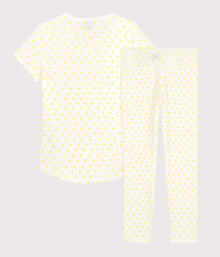 Girls' Yellow Spotted Fine Cotton Pyjamas MARSHMALLOW white/SUNNY