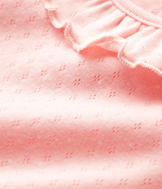 Baby Girls' Short-Sleeved Cotton Openwork Blouse MINOIS pink/ECUME white