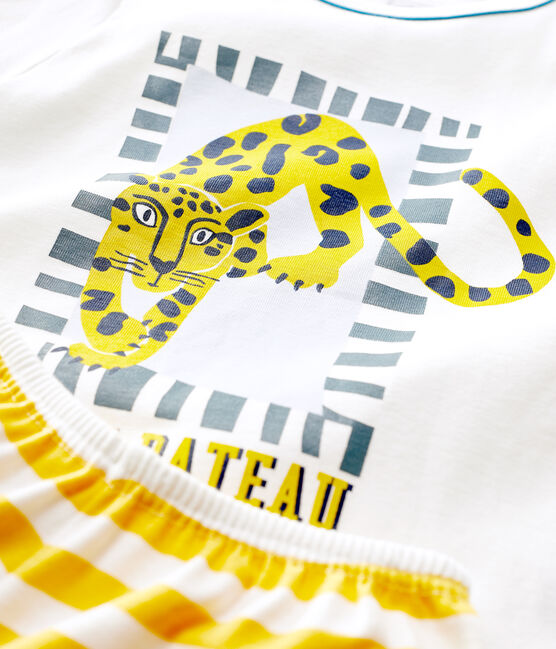 Boys' Panther Motif Cotton Short Pyjamas MARSHMALLOW white/OCRE yellow