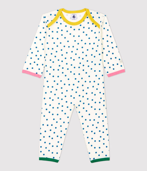 Babies' Spotted Popperless Cotton Sleepsuit MARSHMALLOW white/MALLARD